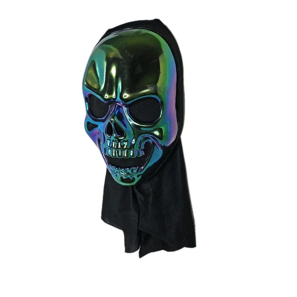Men's Skull Mask Iridescent Hooded Halloween Costume‎ Cosplay Horror New